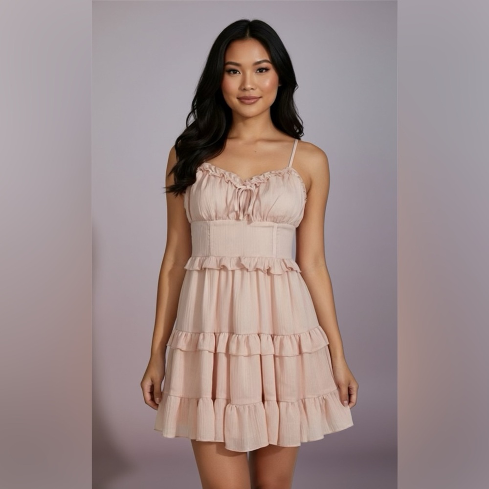 🩰 NWT Wild Fable Mini Dress~Women’s XS~Light Pink~Ruffled/Tiered Design - Picture 2 of 6